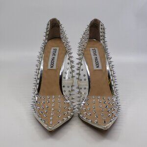 Steve Madden Vala-S [VALA06S1] Spiked Studded Heels Clear Pointed Toe Stilettos
